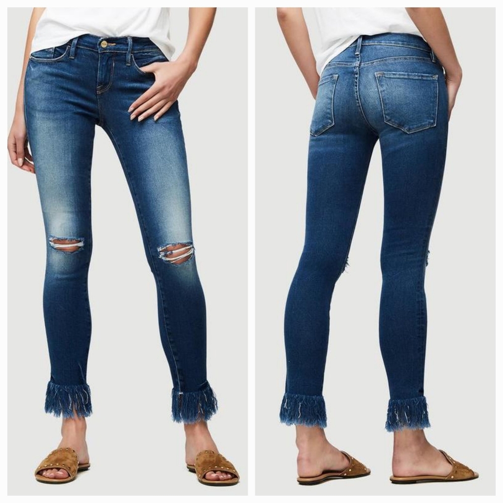 NWOT Frame Denim 30 Boho Western Rodeo Mid Rise Le Flare Kick Flare Fray Jeans - Picture 2 of 16